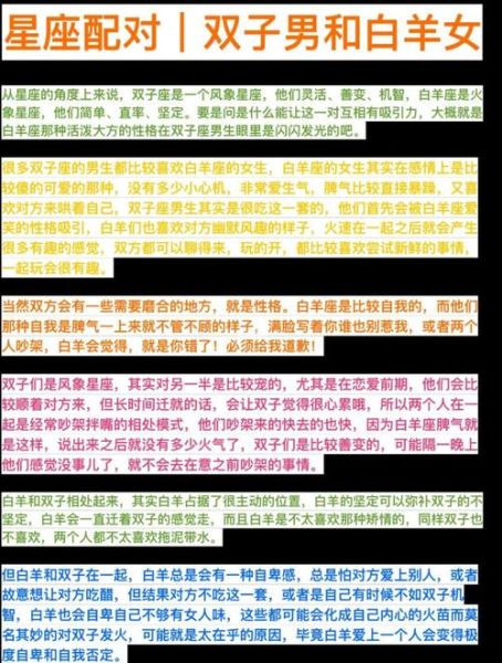 白羊男和双子女配对指数_能走到最后吗