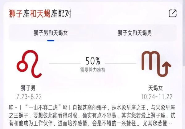 狮子男和天蝎女配对指数_能长久吗